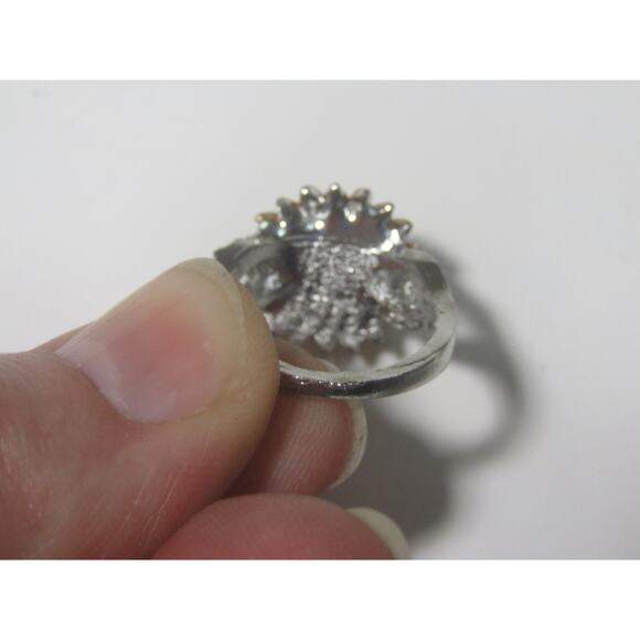 Vintage Silver Tone Sunflower Rhinestone Ring 6 1/2 Cottagecore Boho Fairy Chic - Picture 4 of 5